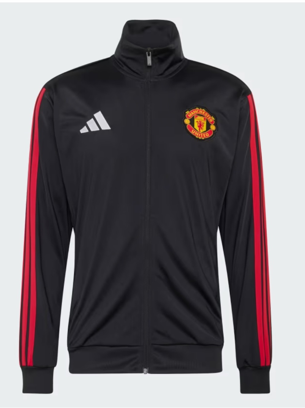 Adidas Black Track Jacket Red Sleeve Stripes Club Crest Manchester United Zip